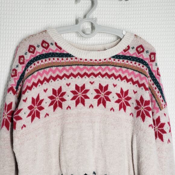 Wonder Nation Fairisle Sweater Girls Large 10-12 White Pink Holiday Winter Cozy - Picture 4 of 16